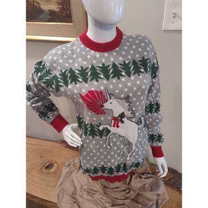Unicorn Rudolph Ugly Christmas Sweater-FunQi, Gray Large.